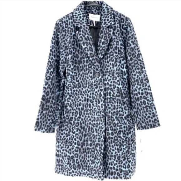 BCBGeneration Women's Wool Blend Leopard Notch Lapel Felted Coat - L - Picture 2 of 7